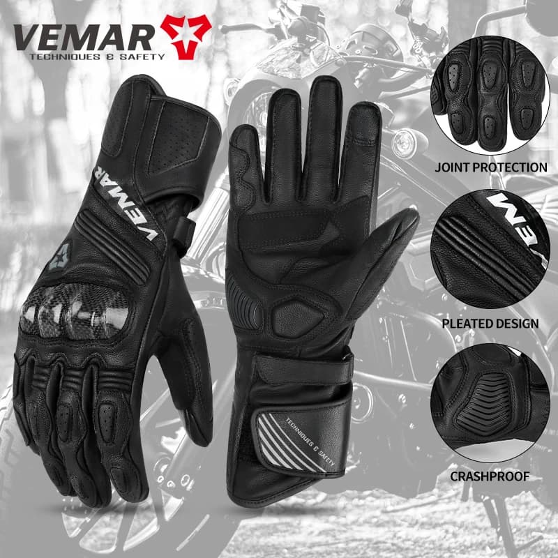 VEMAR Motorcycle Gloves, Leather Riding Gloves with Carbon Fiber Protection, All-Season Breathable & Touchscreen for Men