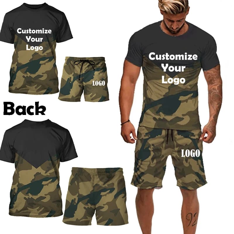 Set da 2 pezzi da uomo di moda personalizzato tute estive Casual a maniche corte con stampa mimetica pantaloncini tute sportive