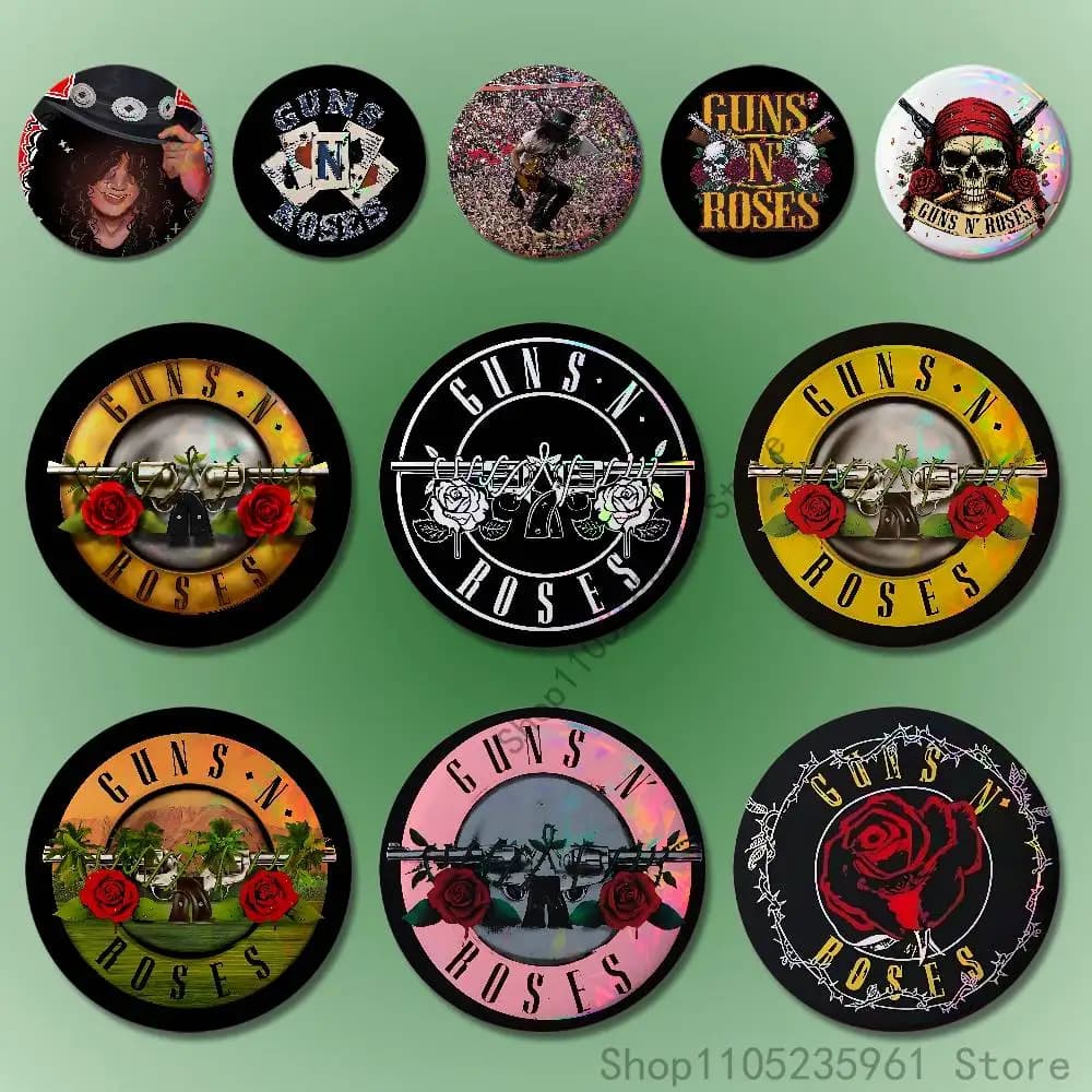 G-Guns N R-Roses 32mm 58mm 75mm 44mm 25mm Anime Distintivi Spille Spille fai da te Decorazioni Compleanno Regali di San Valentino