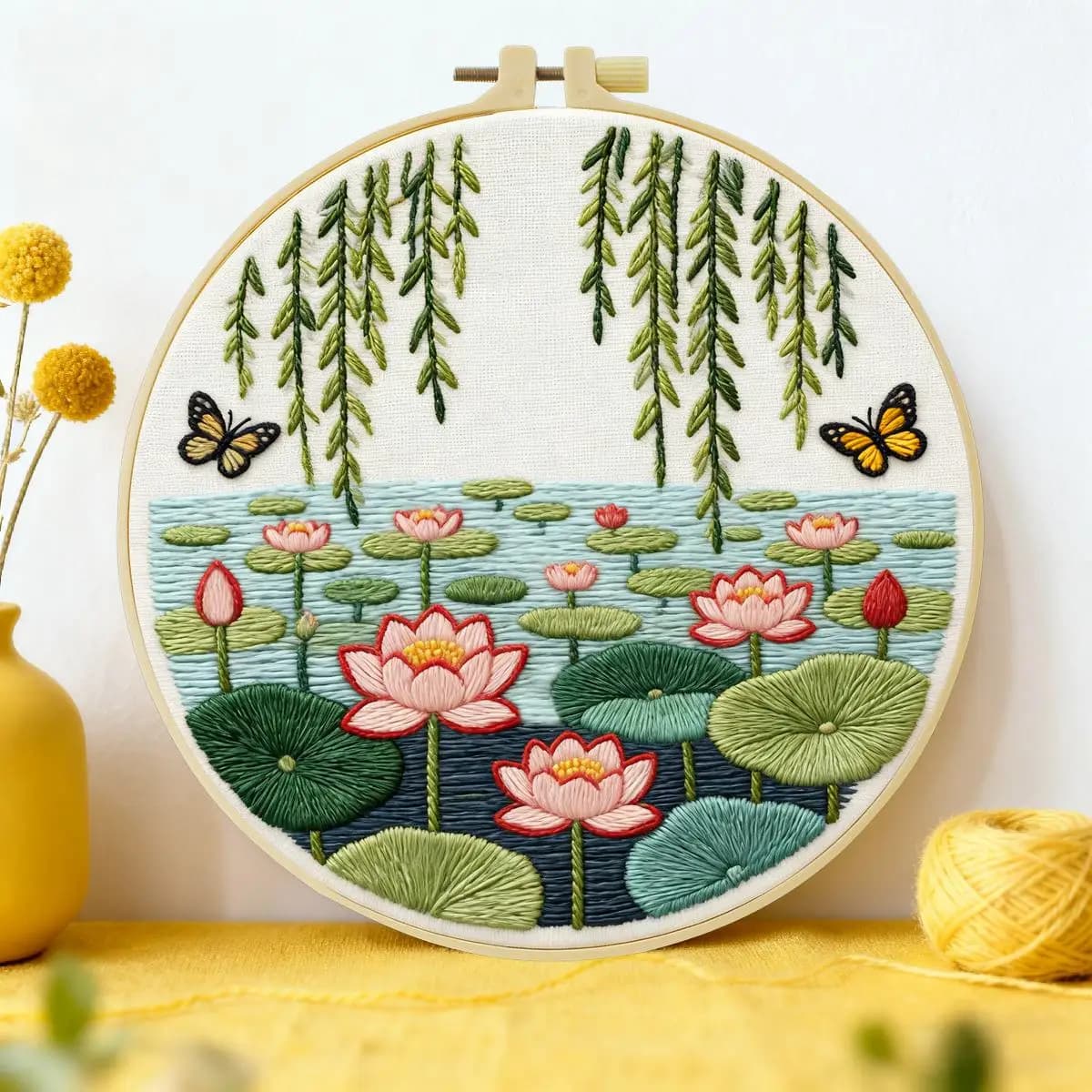 1pc 20X20CM/15X15CM 7.87/6.3inch Lotus Pond Embroidery Starter Kit DIY kit DIY embroidery kit manualidades Craft Painting