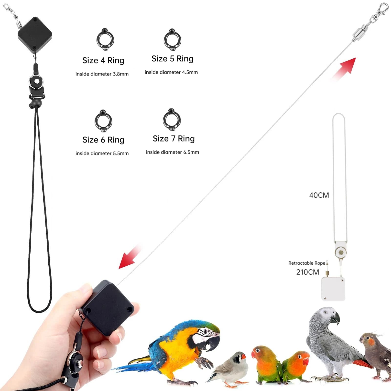 Parrot Release Rope Bird Training Leash with Auto Flying Control for Parrots Stainless Steel Cord Auto Retractable Outdoor Fun