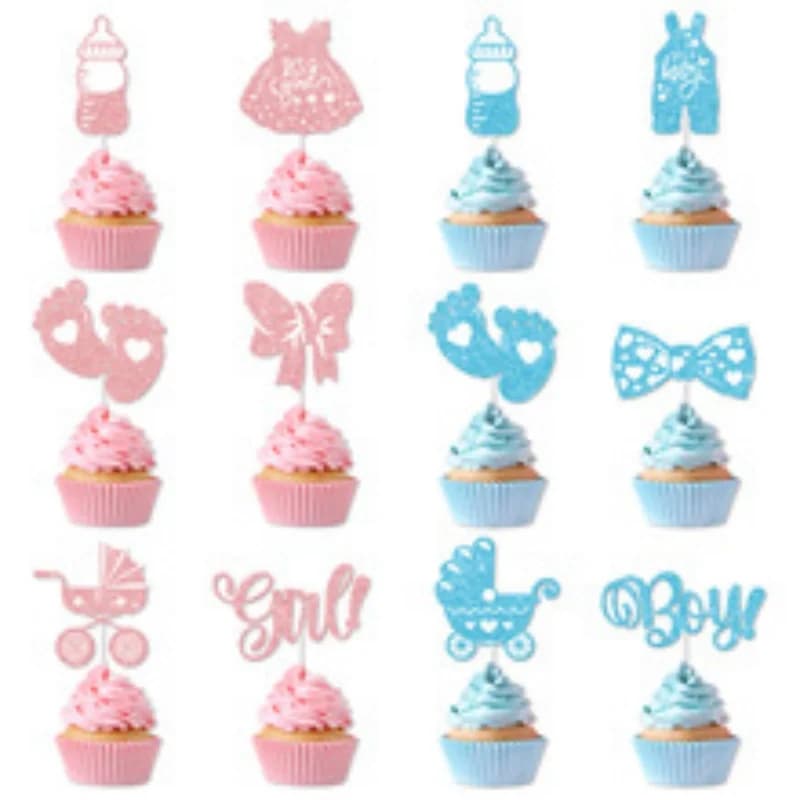 12 pezzi di bandiere per torta per passeggino, decorazione per festa di compleanno per ragazzo o ragazza con forniture per decorazioni per cupcake a tema baby shower