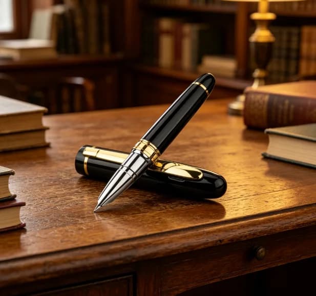 Luxury Black Fountain Pen with Fine Nib for Writing and Journaling, Perfect Gift for Father's Day