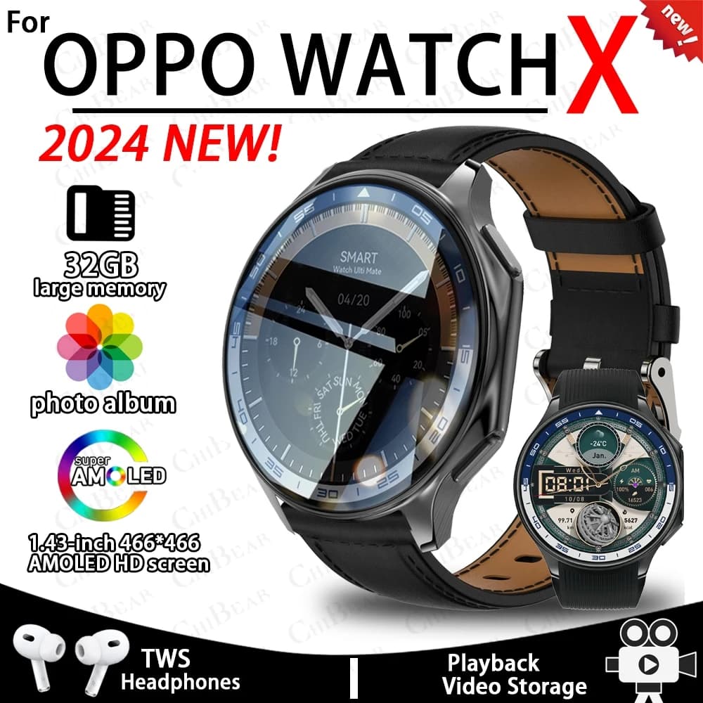 Per OPPO Watch X Smartwatch da uomo 32GB di memoria lettore MP4 3D Visual Surround chiamata Bluetooth da donna Smart Watch 2024 Fashion New