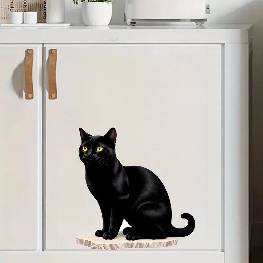 Stunning Black Cat with Glossy Coat Toilet Stickers Decoration for Living Room, Wall, Bedroom, and Home Decor Car Decals