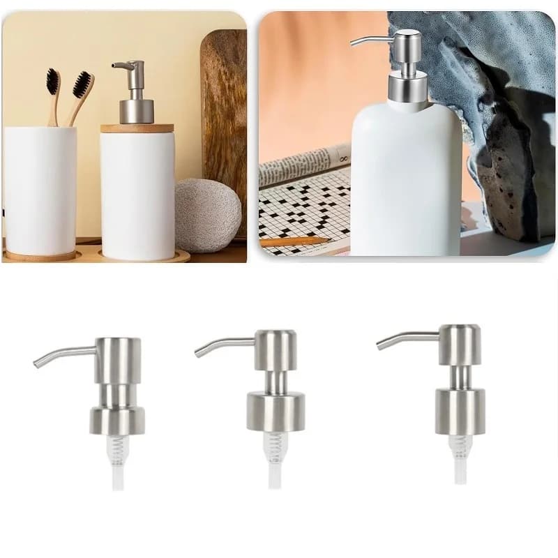 1PC Reusable 304 Stainless Steel Soap Pump Head Replacement Dispenser Top for Lotion Bottles, Fits 24mm-28mm Standard Diameter