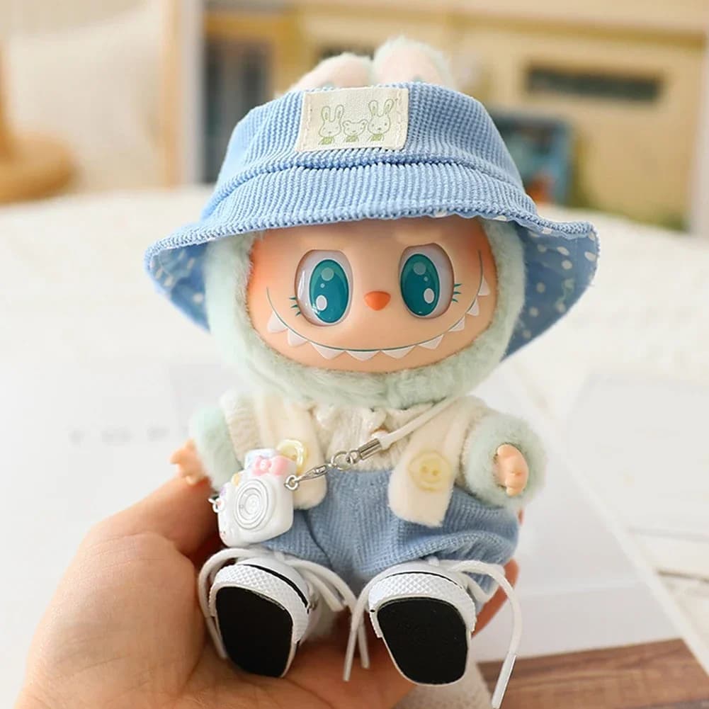 Vestiti per le bambole carini Kawaii Tuta color caramella Set di cappelli Outfit Accessori per bambole per 17 cm Labubu V1/V2/V3 Vestiti per bambole Cappello Regali