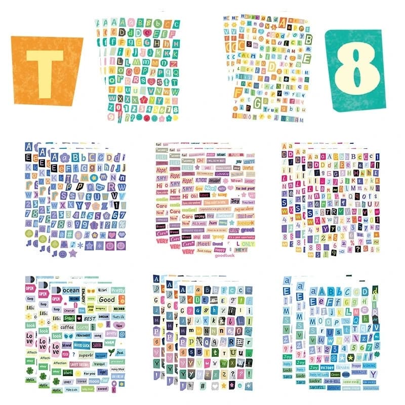 8/16/24 PCS Cartoon Number Letter Stickers Collage DIY Waterproof Decals for Journal Laptop Reward Stationery Gift Decor
