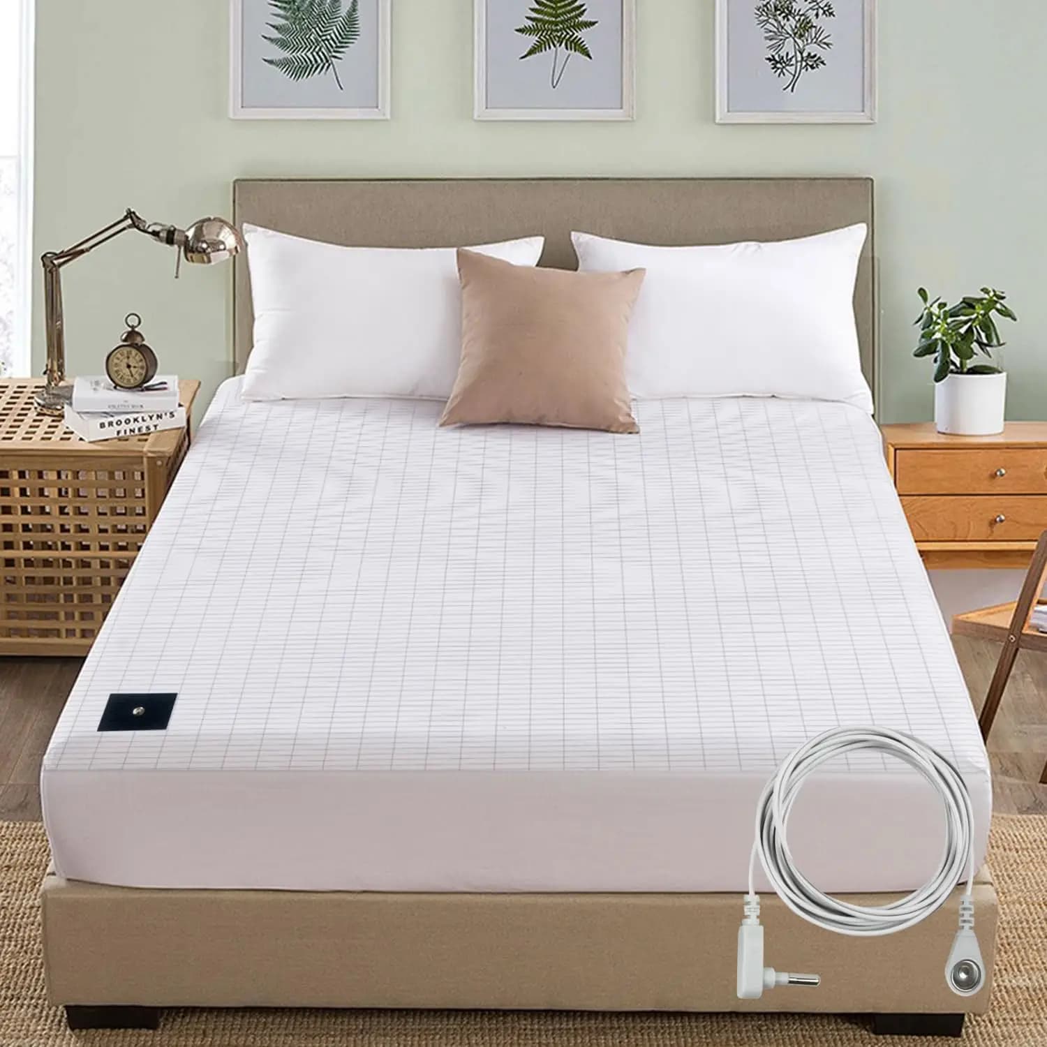 MAXSHARER Terragione Sheet with corners 153*203*30 cm Organic cotton with conductive silver fiber Sheet with grounding for the well-being of nature