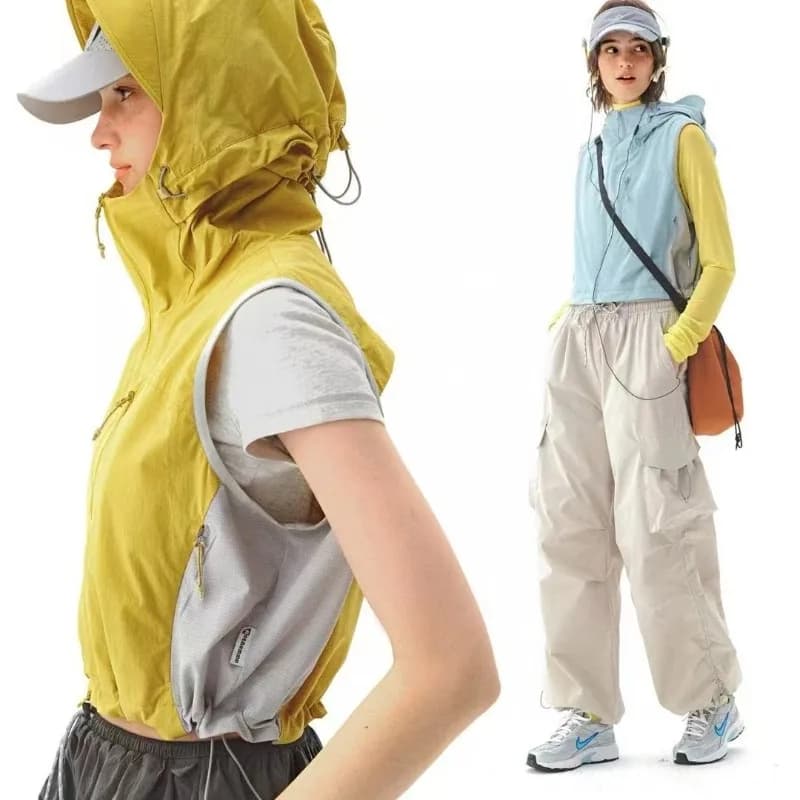 Autunno sottile gilet da trekking all'aperto giacche leggero traspirante senza maniche con cappuccio gilet ad asciugatura rapida cappotto abbigliamento da strada da donna