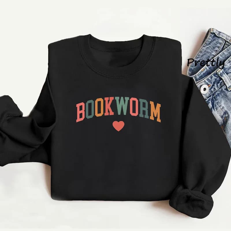 Felpa Bookworm Simpatico insegnante di libri Amante Pullover Lettura Felpe Insegnante di gruppo Abiti da donna vintage Streetwear Top