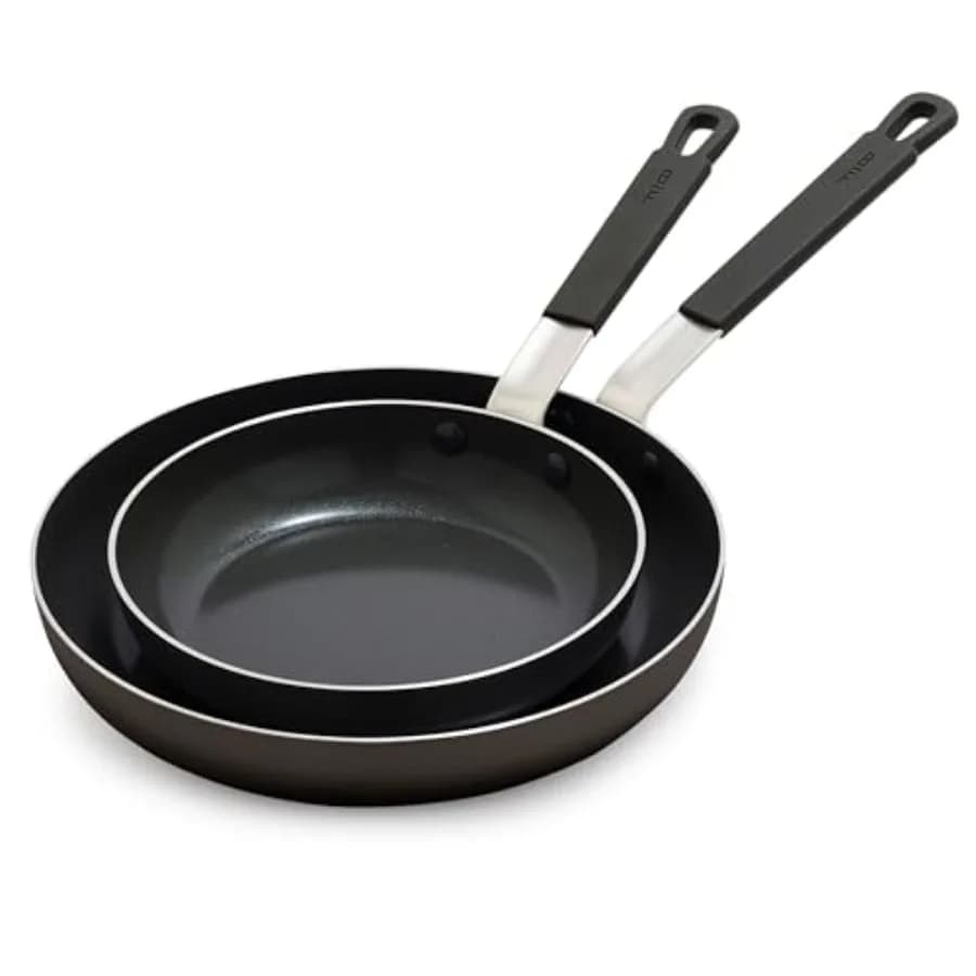 Set of 2 Bobby Flay 8 and 10 Polished Non-PFAS, Diamond Ceramic, Suitable for Induction, with Silicone Hands Heat Resistant