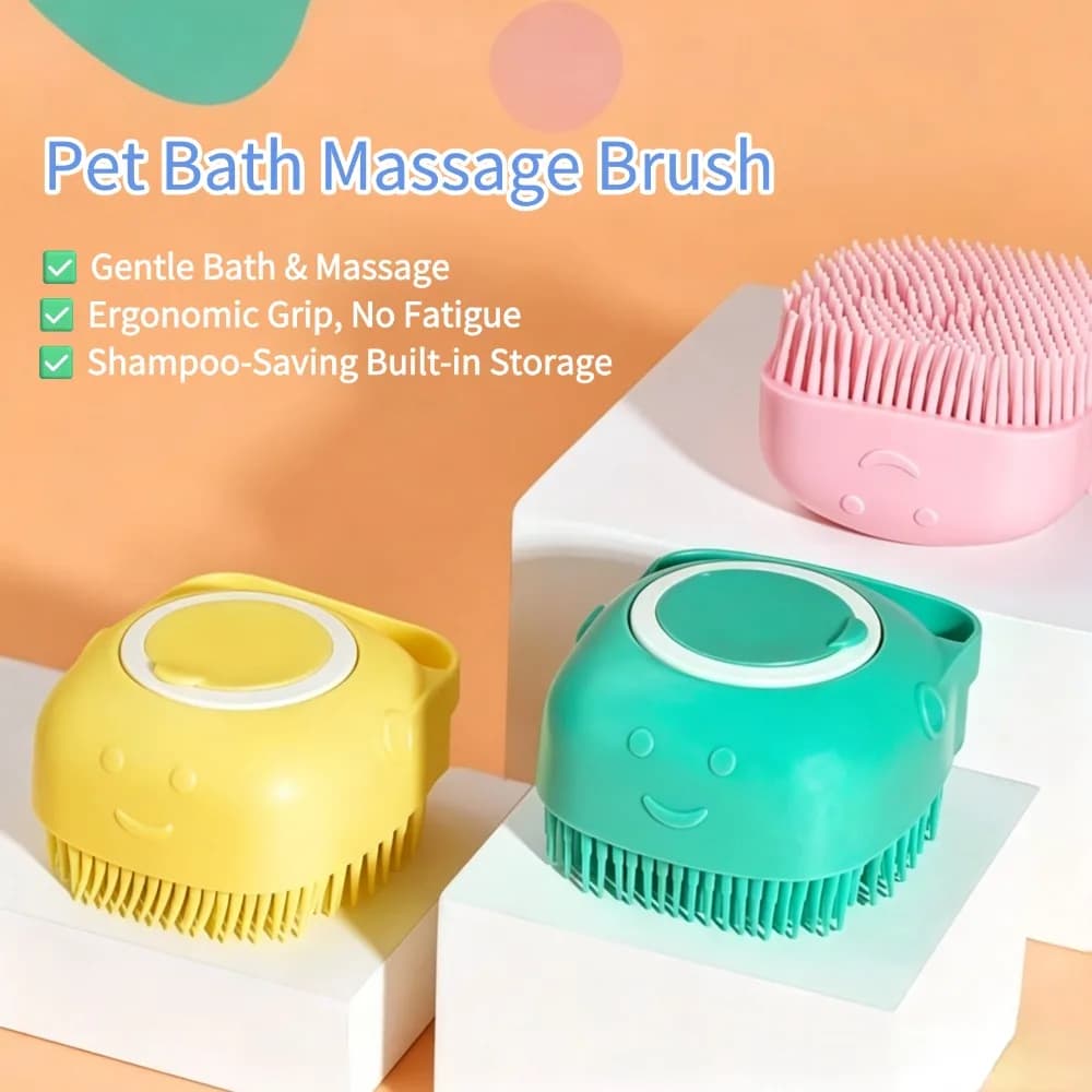 Hot Pet Bath Brush Silicone Shampoo Dispenser Dog Cat Massage Comb Soft Bristle Cleaning Grooming Tool for Small Puppy Kitten