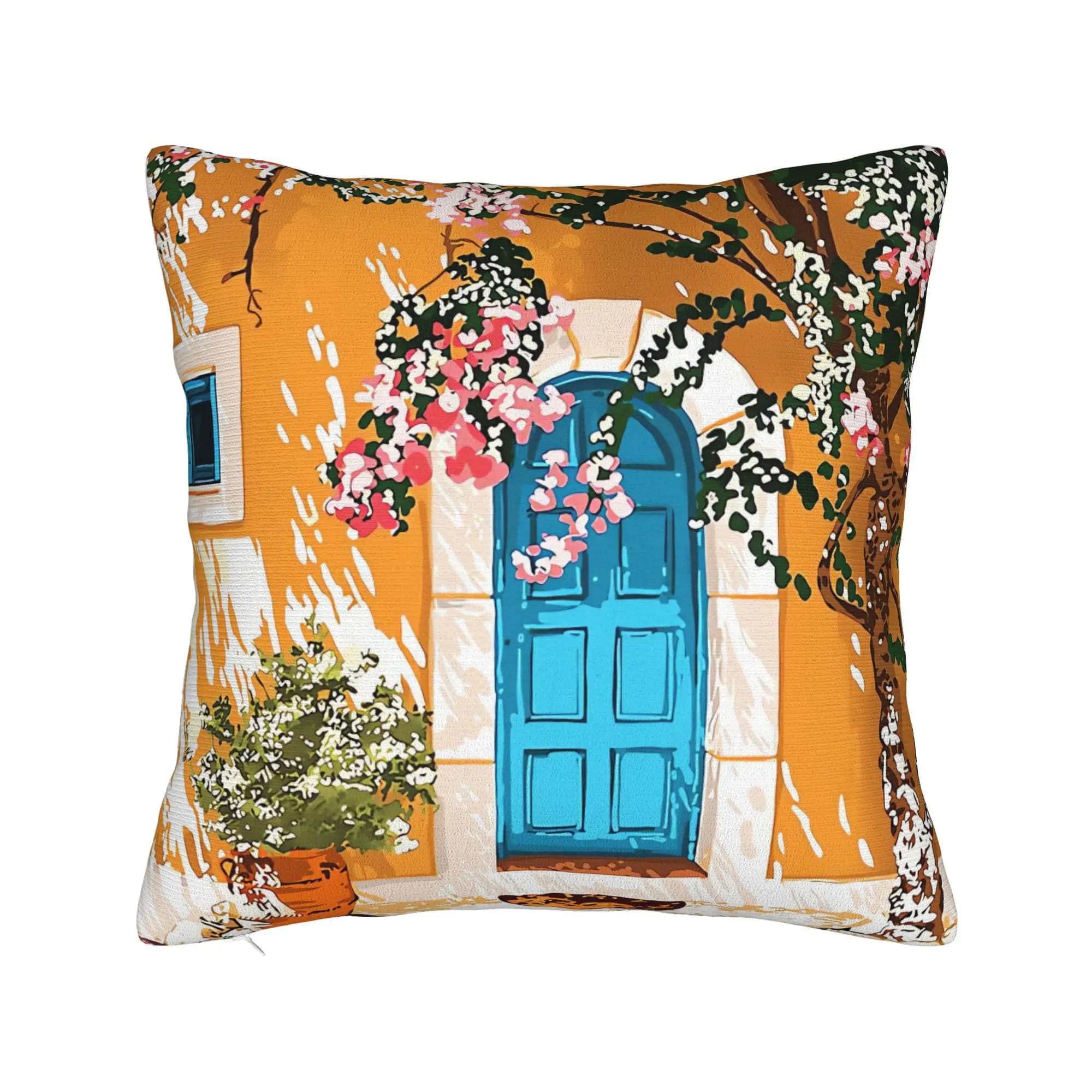 Oh The Places You Will Go Spanish Bougainvillea Villa Architecture Buildings Boho Summer Travel Themed Decorative Throw Pillow Covers Set for Sofa Bed or Chair - Double Sided Print - Instantly Add Texture and Style to Your Living Space