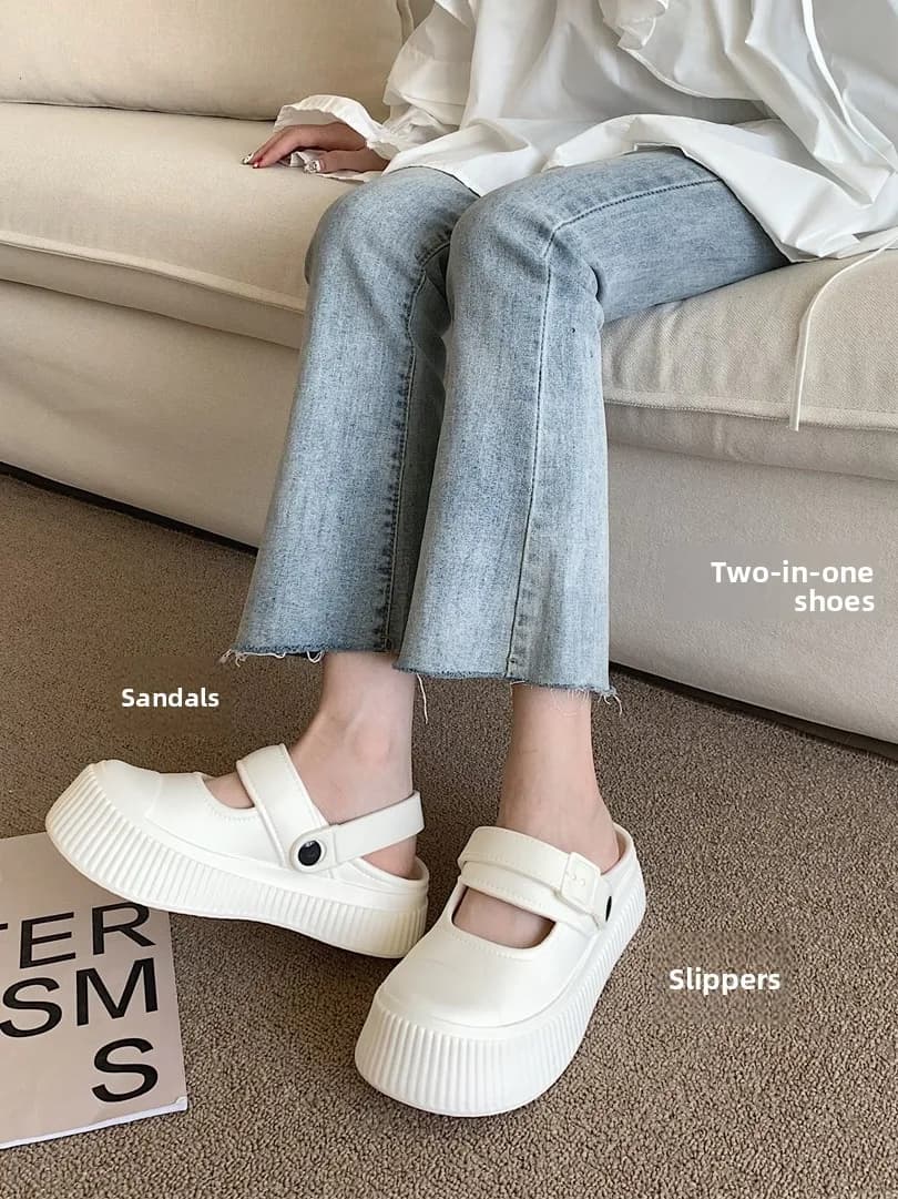 Sandali piatti Mary Jane alla moda da donna, estivi, antiscivolo, a doppio uso, ciabatte casual in EVA a tinta unita