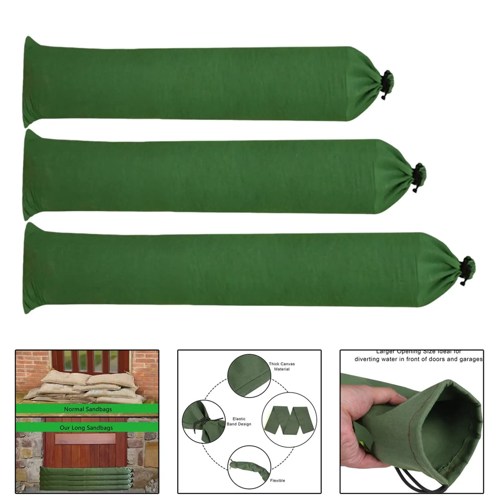 1x sacchetto di sabbia per il controllo delle inondazioni, sabbia, pioggia, barriera antivento, borsa di tela elastica a fascia lunga, accessori portatili per la porta di casa all'aperto
