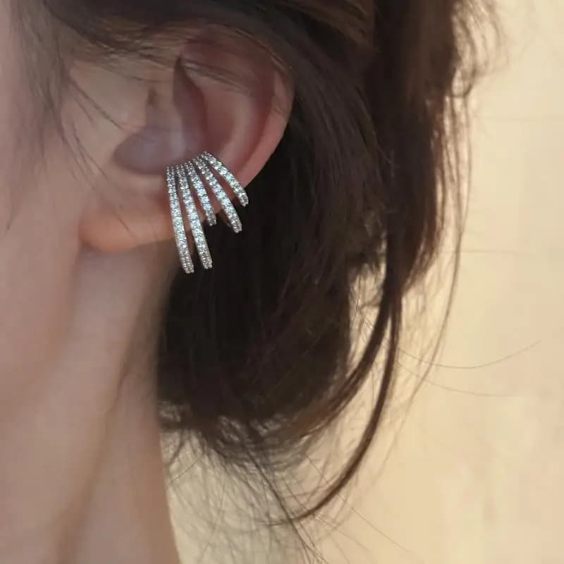 Zirconia Multilayer Ear Clips for Women Sparkling Crystal Non-Piercing Cute Jewelry for Birthday Gift for Girls