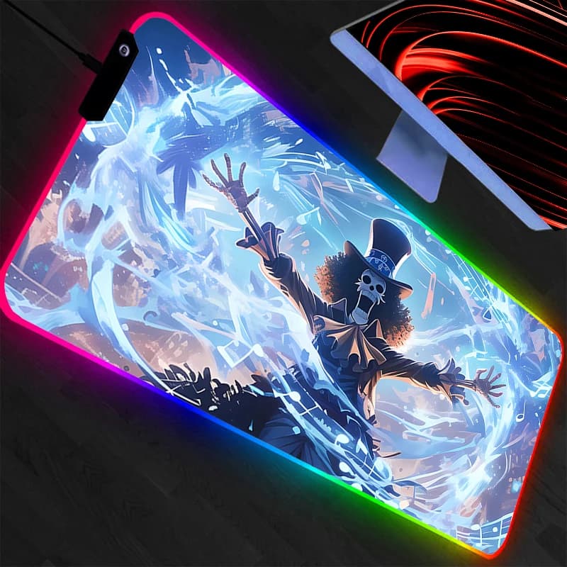 One Piece LED Mouse Mat, Large Keyboard Play Mat, RGB XXL Retroilluminated Computer Desk Mat, Durable