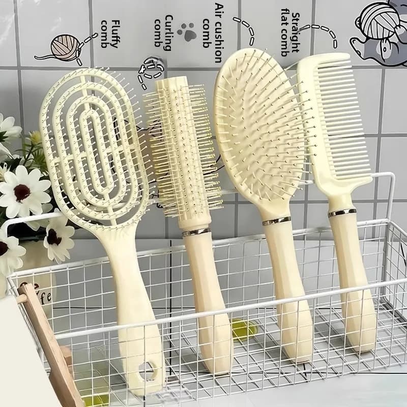Set of volumizing combs with long hair cushion, massage brushes, ironing and curling, perfect for dorms and home use for girls