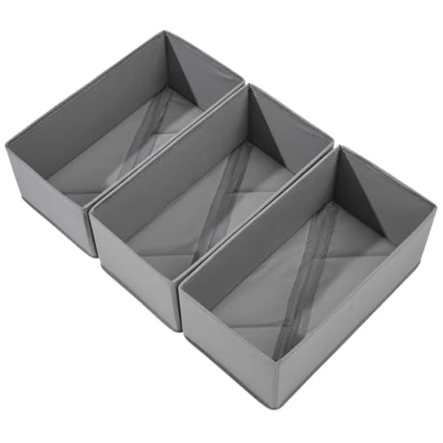 Sock Drawer Organizer 3 Pack - Collapsible Fabric Storage Bins for Underwear Divider, Small Closet Organizers with 3 Compartmen