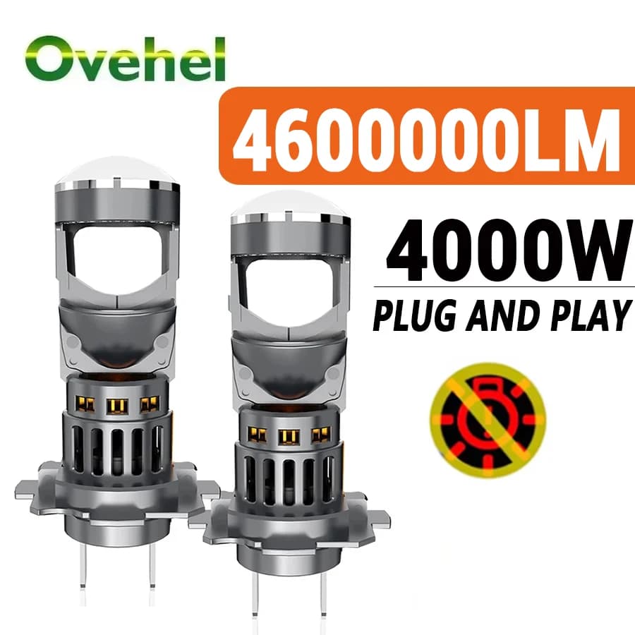 OVEHEL 2Pz Fari LED H7 4600000LM 4000W, Proiettore LED H4, Lampadina con Lente H11 9005, 9006 Canbus per Auto e Moto, 6000K 12V