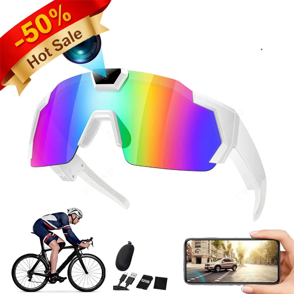 Occhiali da sci intelligenti con occhiali da sole con fotocamera Wi-Fi per sport all'aria aperta Supporta iOS e Android (scheda TF da 32 GB inclusa) 1080P