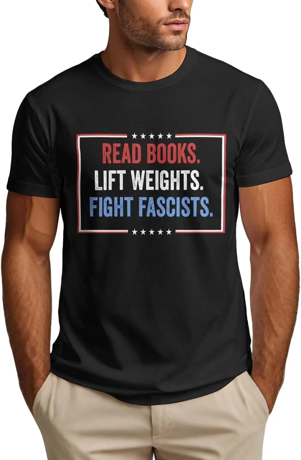 Leggi libri, solleva pesi, combattili fascisti, maglietta Resist-47 da uomo