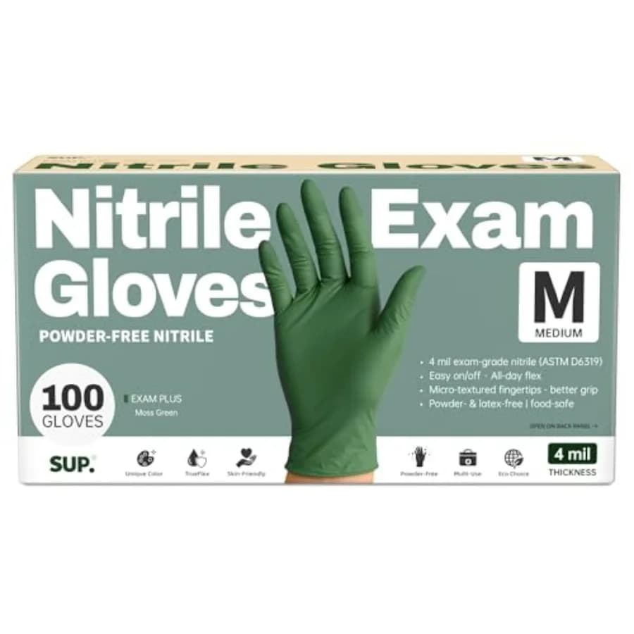 Guanti in Nitrile Senza Polvere SUP, Confezione da 100, Guanti Monouso Senza Lattice per Uso Alimentare, Medicale, Cucina, Pulizia e Preparazione Cibo, Verdi