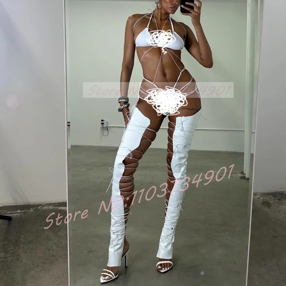 Sandali con cavallo gladiatore con cinturino incrociato Donna Sandali bianchi con lacci aperti a punta Tacchi sottili Scarpe da donna Sandali solidi alla moda astinenti sexy