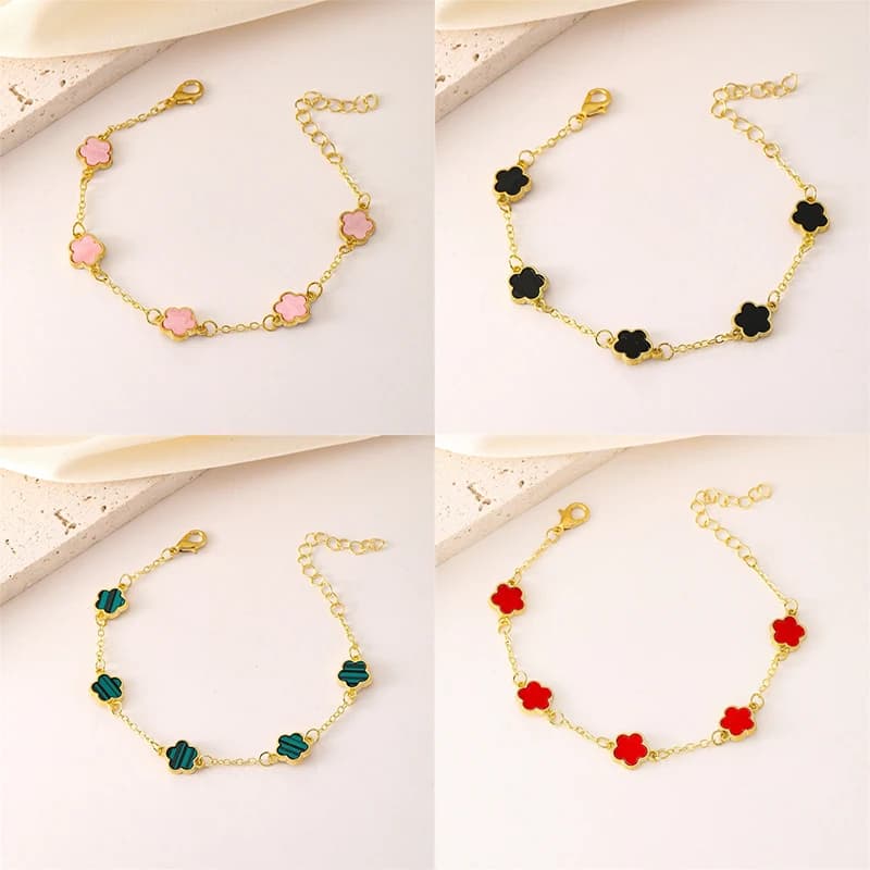 Bracciale elegante con fiore a cinque foglie di vendita caldo per le donne, braccialetto a catena in metallo con fascino alla moda, regalo di amicizia per gioielli da festa per ragazze