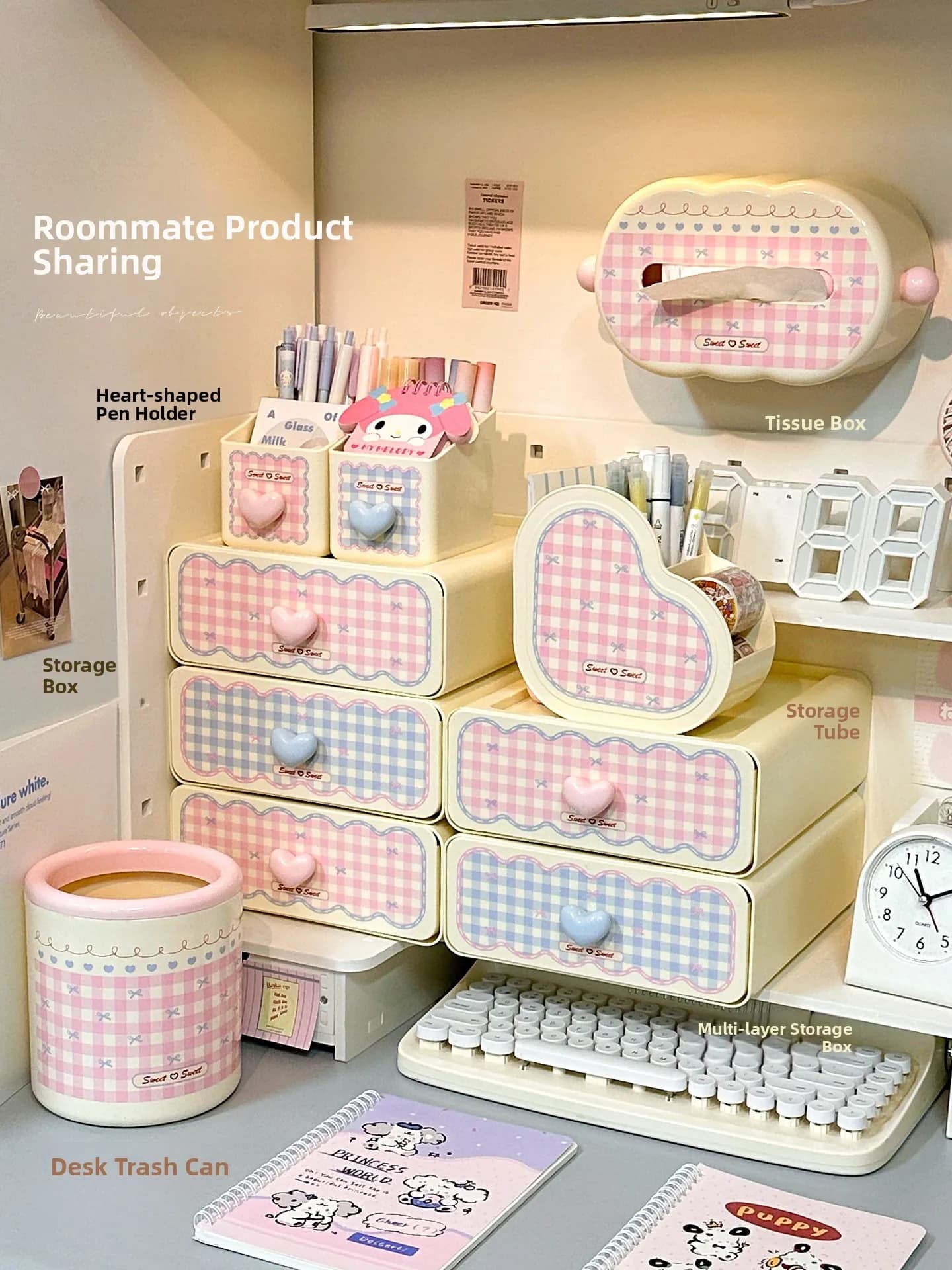 Student Dormitory Desktop Storage Box Bed Lower Table Space Utilization Godsend Storage Rack Heart Shaped Plastic Cover
