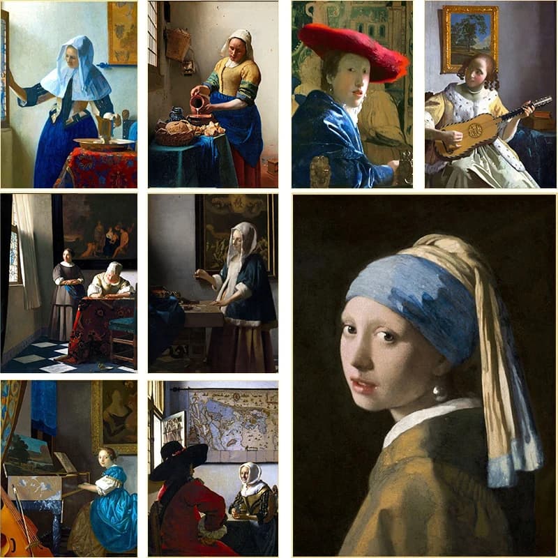 Poster con Stampa Diamantata della Famosa Opera d'Arte Classica di Johann Vermeer: La Cameriera con l'Orecchino di Perla, Murale per Decorazione Domestica