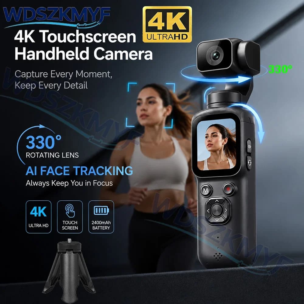 4K Portable Action Camera 330° Face Track Desktop Stand WIFI For YouTube Vlog Entry Video Recording Record Action Cameras Cam