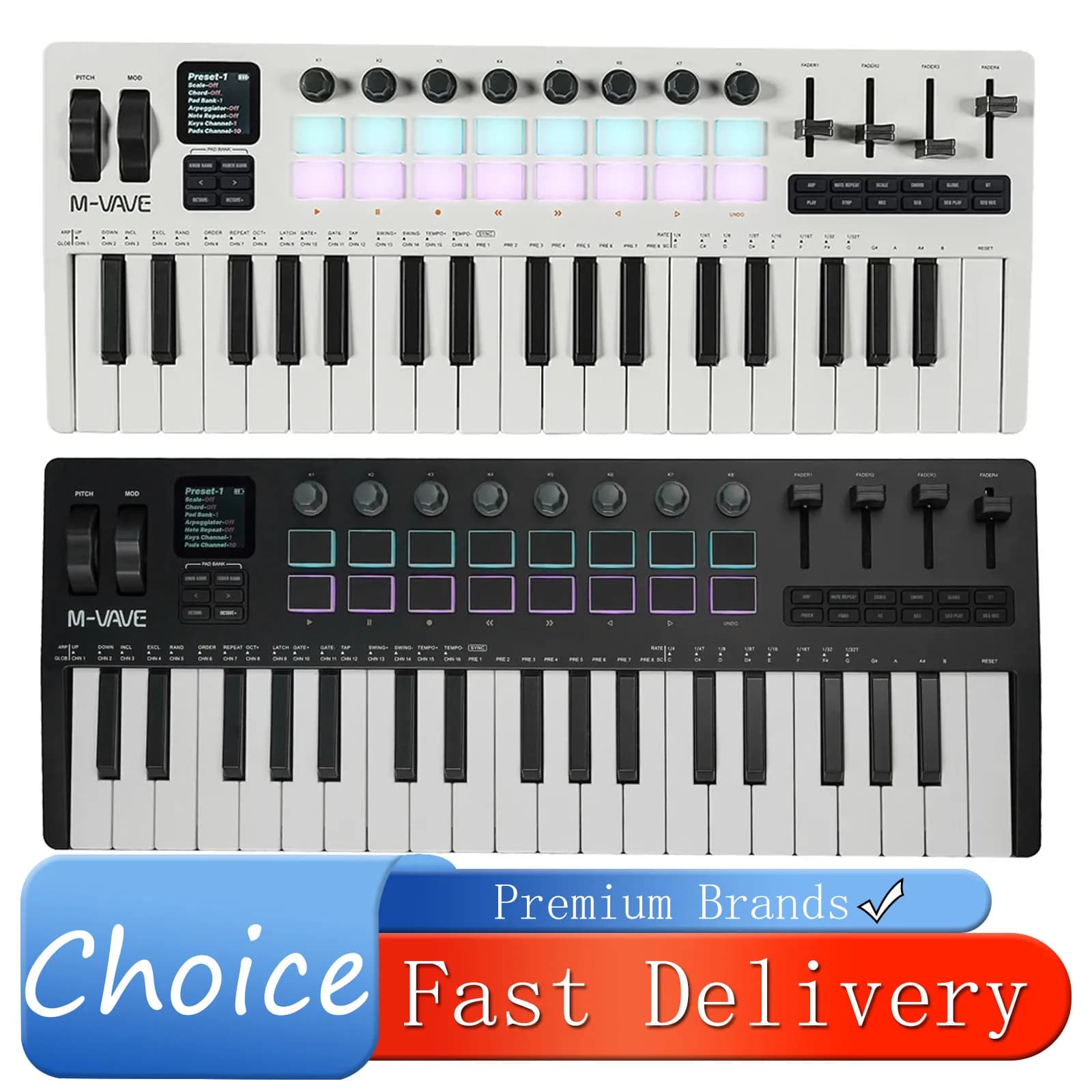 M-VAVE SMK-37 PRO Controller MIDI a 37 tasti Pro 16 cuscinetti RGB 8 manopole Sintetizzatore incorporato Strumenti tastiera portatili Digitale