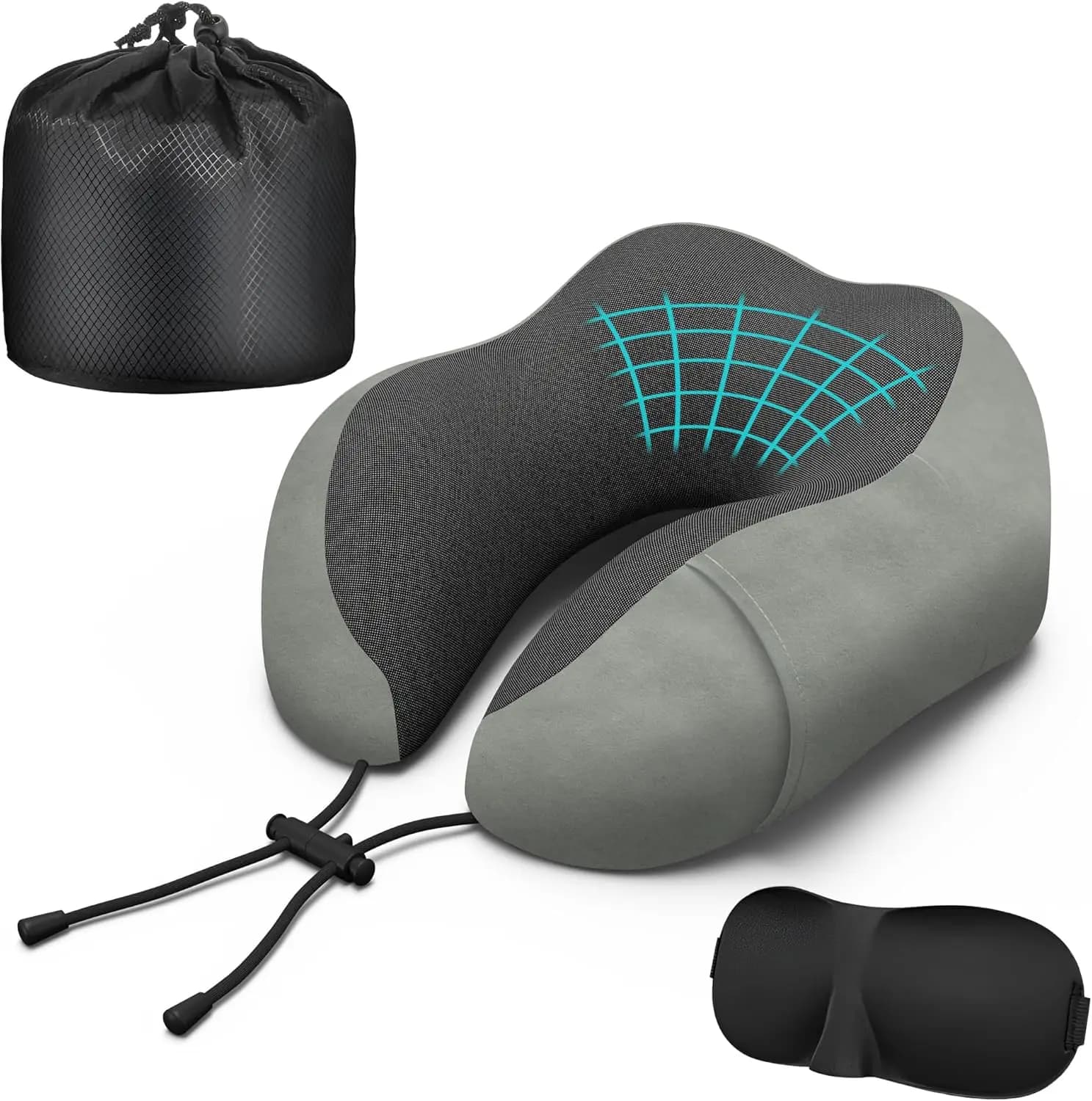 Cuscino da Viaggio in Memory Foam, Regolabile e Lavabile in Lavatrice per Aereo, Auto, Ufficio e Casa (Grigio)