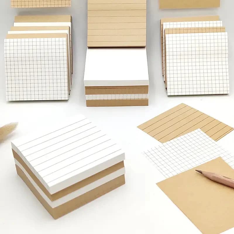 Blocco note adesivo in carta Kraft da 3 confezioni, blocco note con linee di griglie, perfetto per appunti e promemoria