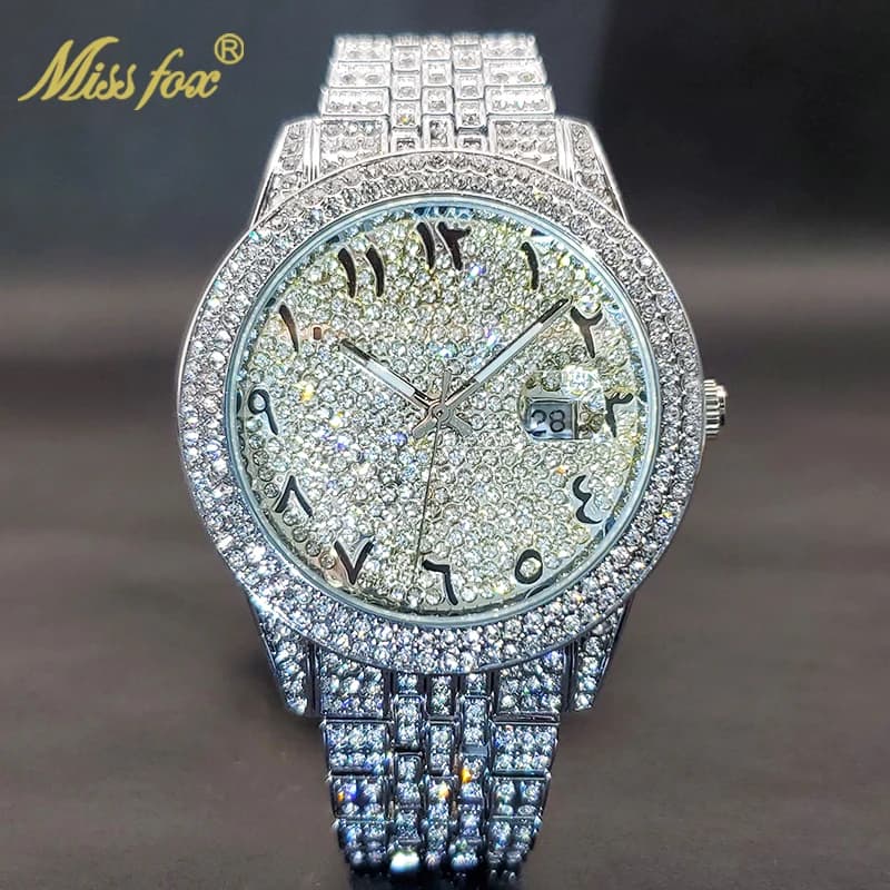 Quartz Watch With Diamond BlingBling Ice Out Calendar Watches For Women Men Waterproof Hand Clock Hip Hop Stylish Dropshipping