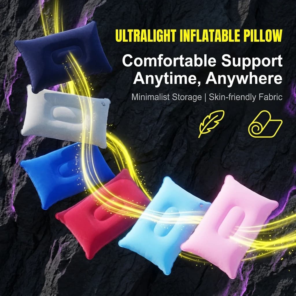 Inflatable Travel Pillow, Portable Foldable Air Pillow for Camping, Hiking, Airplane, Car Trip Outdoor Rest Support Cushion