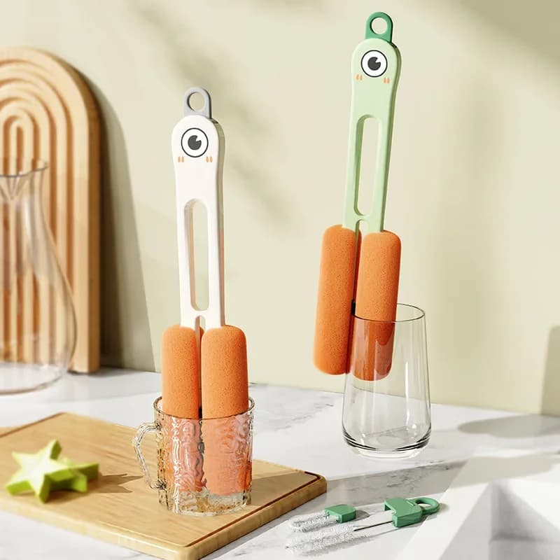 Cucina di casa Piccolo strumento Spazzola per tazze multifunzionale Manico lungo Spazzola per tazze di lavaggio Spazzola per pulizia Spazzola per bottiglie a doppia testa a quattro usi