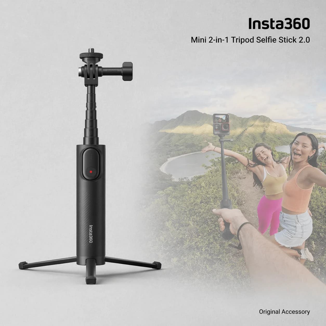 Treppiede Mini Insta360 2.0, Asta Selfie 2-in-1, Treppiede e Asta Selfie Portatile Leggero con Adattatore 1/4 per X5 X4 GO 3S Ace Pro 2