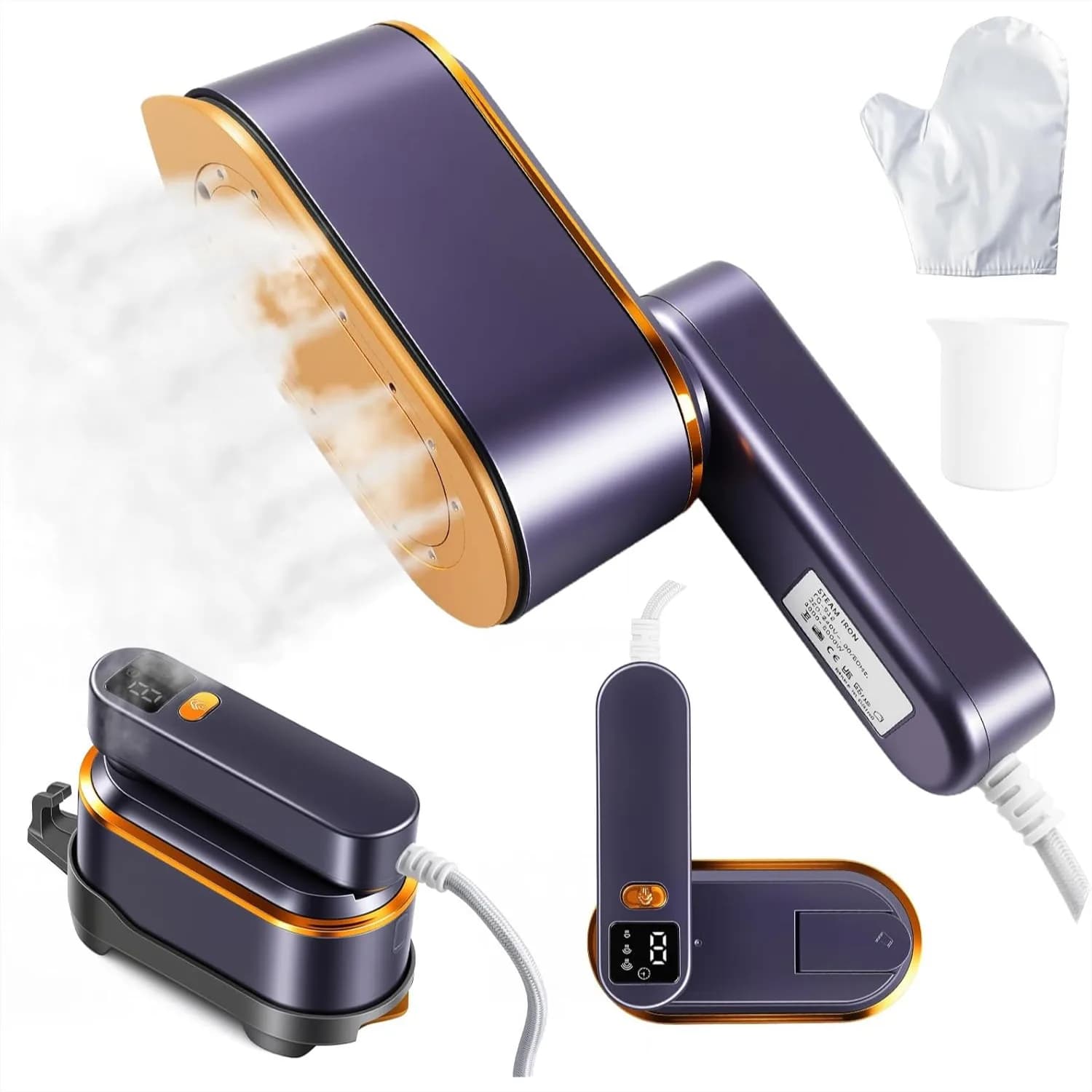 Vaporizzatore Portatile da Viaggio per Vestiti, 1200W Potente Stiratore e Ferro da Stiro 2-in-1 con Riscaldamento Rapido e Display LED