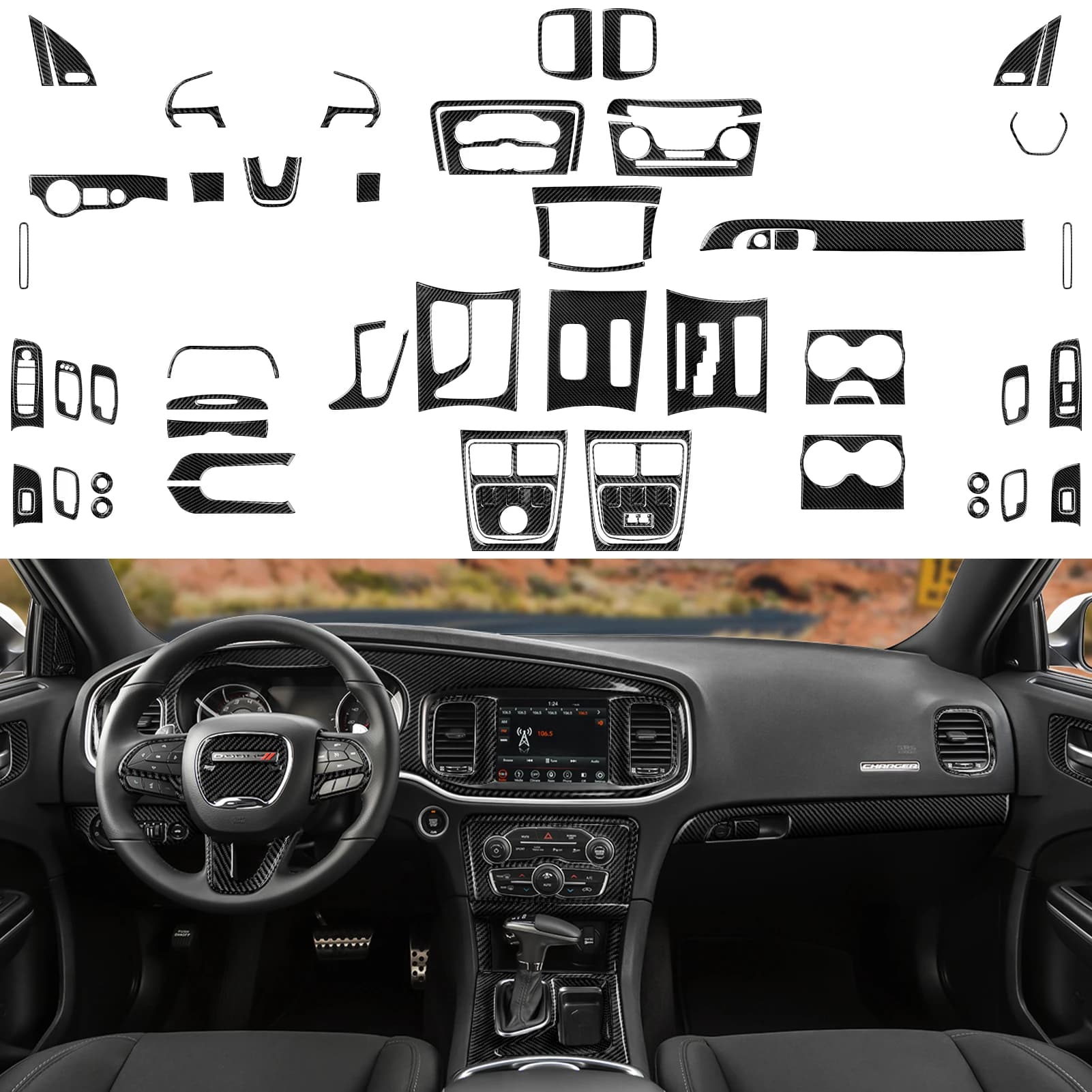 Per Dodge Charger (2011-2023) Car Center Console Pannello del cambio Kit set di accessori per rivestimento adesivo interno in morbida fibra di carbonio