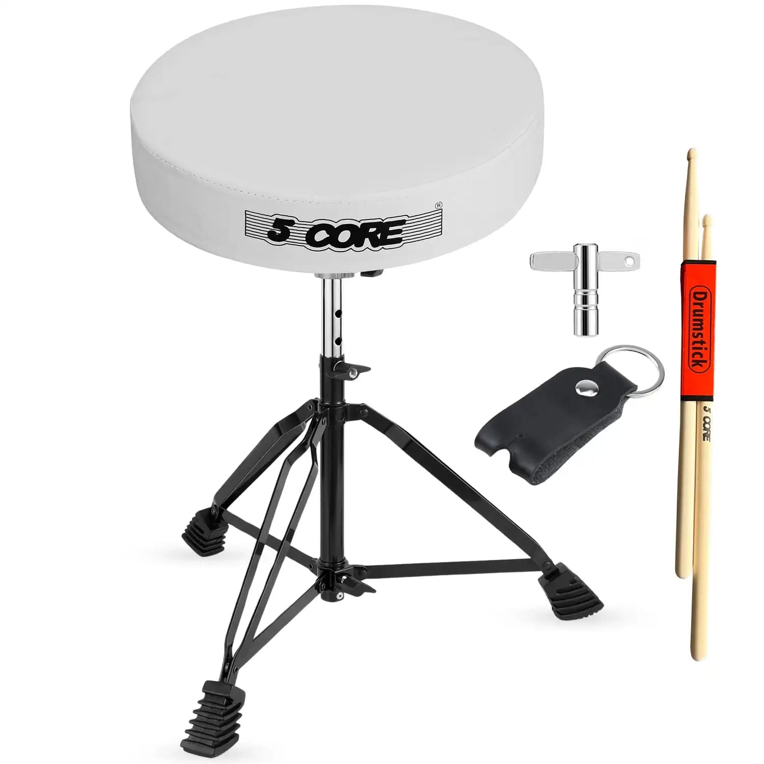 5 Core Drum Throne 3" Thick Padded Comfortable Guitar Stool Drummer Chair Adjustable Musician Seat DS BLKCH WH