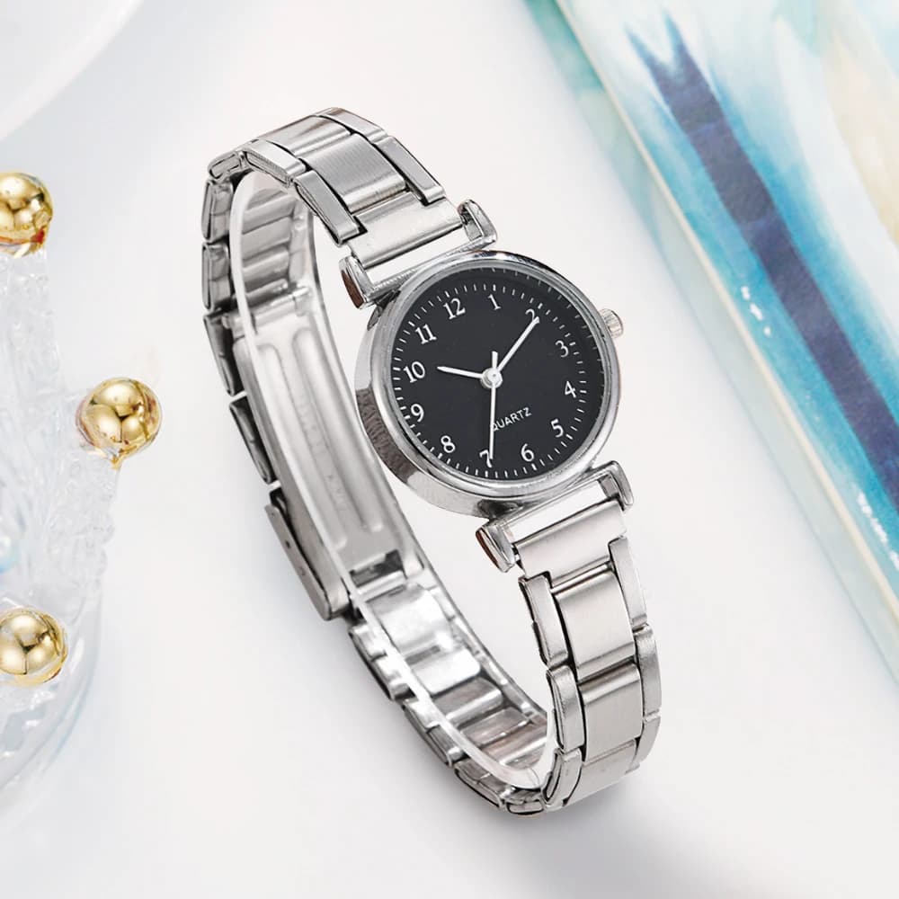 Fashionable Women's Watches with Small Arab Dial and Steel Strap, Quartz Clock for Ladies