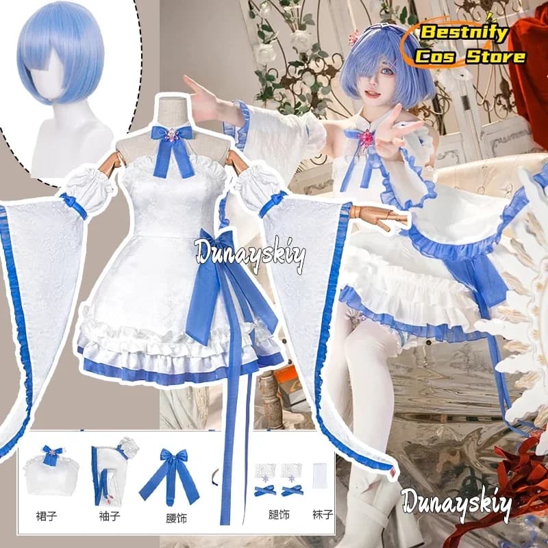 CosplayRem Abito da cameriera Cosplay Anime Re: Vita in un mondo diverso Costume Abito Lolita sexy Abiti da donna Abiti anime Parrucca Pro