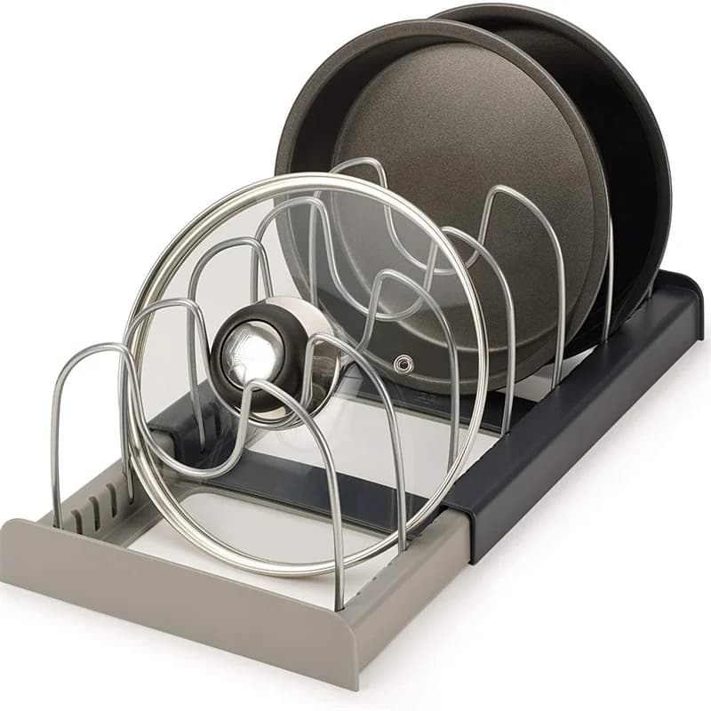 Organizzatori espandibili per pentole e padelle Scaffale per armadio da cucina in acciaio inossidabile Portautensili per dispensa Scaffale per pentole per asciugatura Utensile da cucina