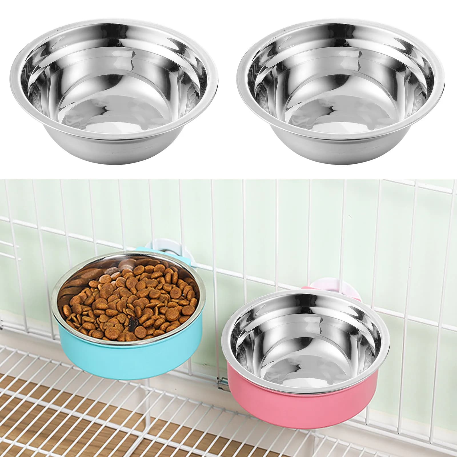 2Pcs Stainless Steel Pet Bowl Scratch Resistant Mirror Finish Non-Slip Base Dog Cat Food Water Feeder Puppy Eating Drinking Bowl