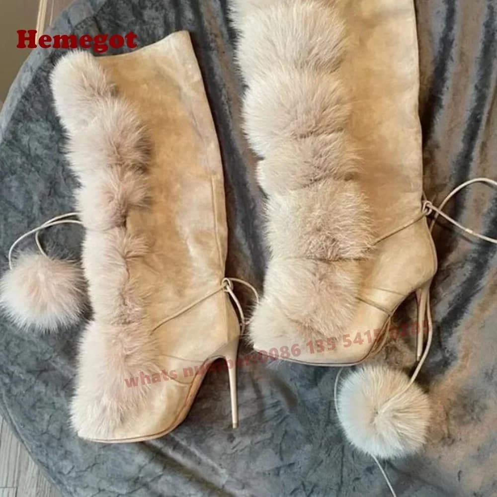 Soffici stivali alti al ginocchio con palla piena Punta a punta Tacchi a spillo Stivali da donna 2025 Nuovo inverno con cinturino incrociato Scarpe stringate calde sexy