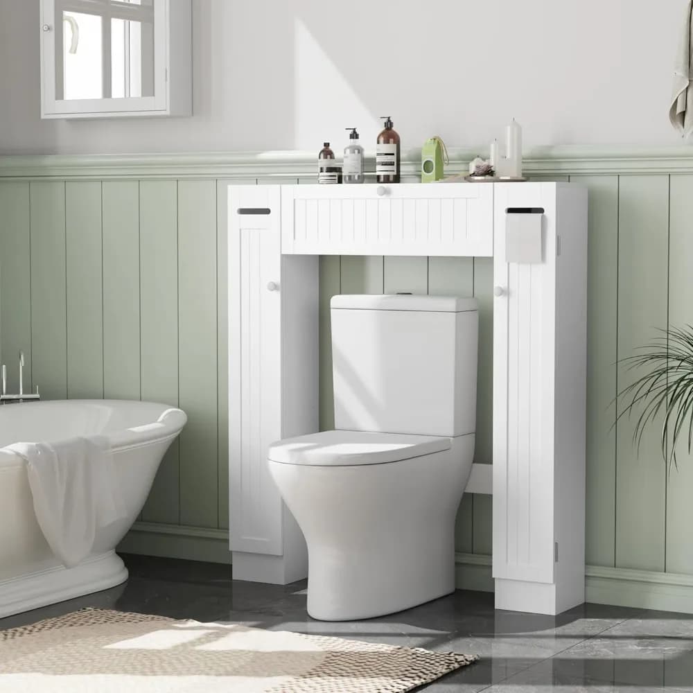 Armadietto portaoggetti sopra il WC, salvaspazio per il bagno con portarotolo e ripiani regolabili, mobiletto per WC indipendente Orga