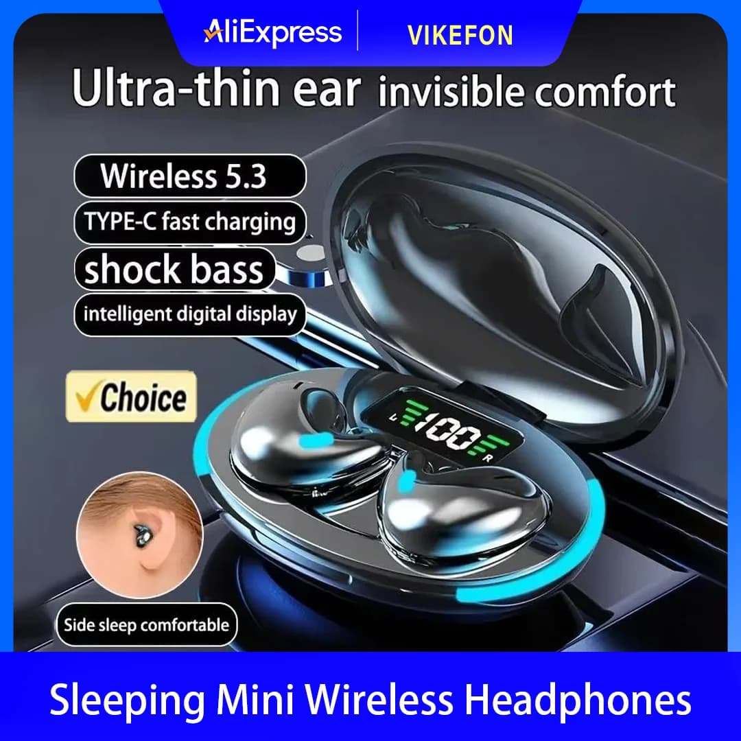 Auricolare wireless per il sonno TWS Cuffie Bluetooth 5.3 Auricolari nascosti IPX5 Cuffie sportive con riduzione del rumore impermeabile
